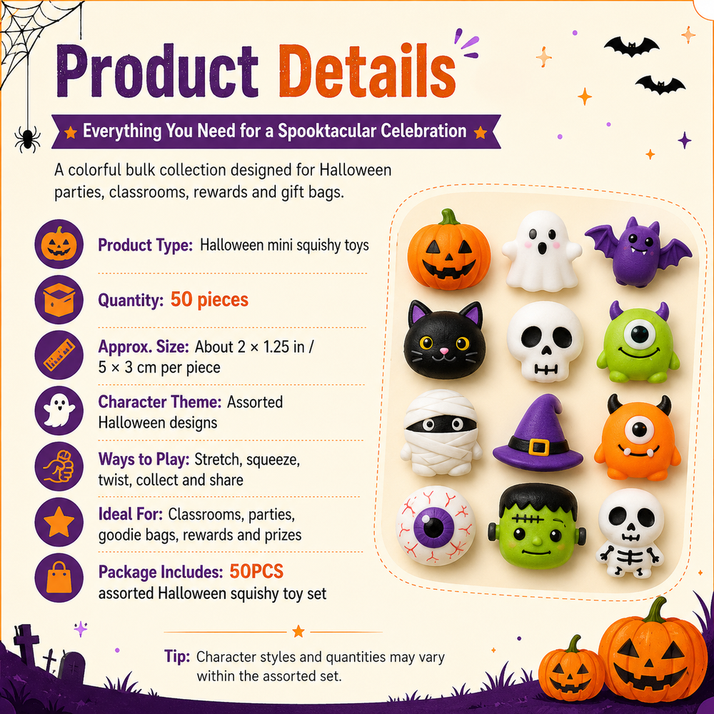 ๐ฅ Last Day 60% OFF โ 50PCS Halloween Mochi Squishy Toys for Party Favors & Spooky Fun ๐